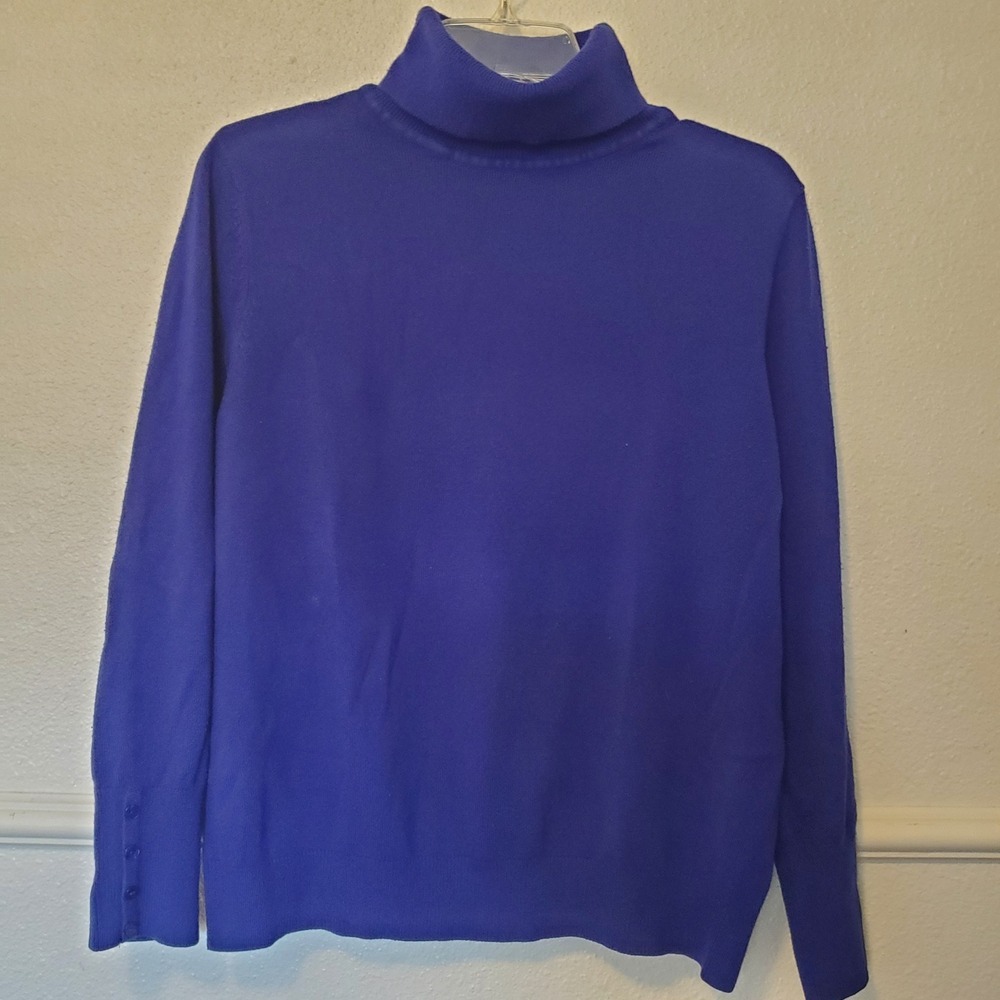 JM Collection Petite Royal Blue Turtleneck Sweater Button Cuff PXL